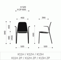 Стул Com K11H  | PROFIM - габаритные размеры